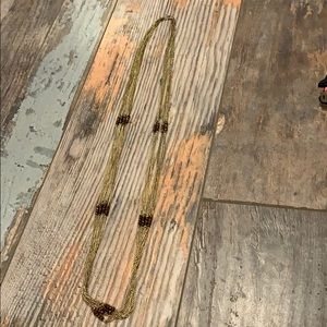 Long, layered gold chain & copper beaded necklace